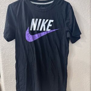 Nike Men's Black Tee with Purple Swoosh